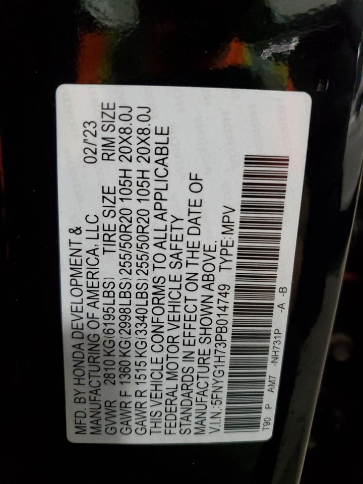 2023 Honda Pilot Touring VIN: 5FNYG1H73PB014749 Lot: 85844275