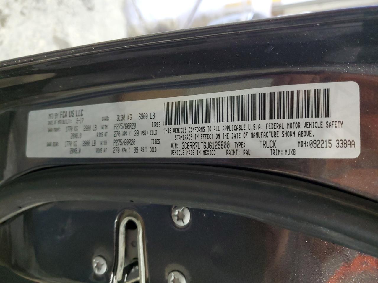 2018 Ram 1500 Slt VIN: 3C6RR7LT6JG129800 Lot: 89563675