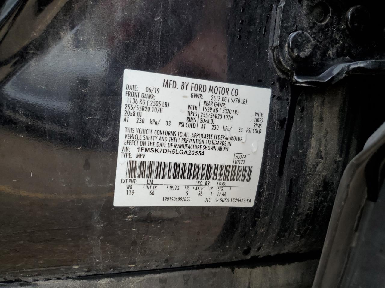 2020 Ford Explorer Xlt VIN: 1FMSK7DH5LGA20554 Lot: 82358645