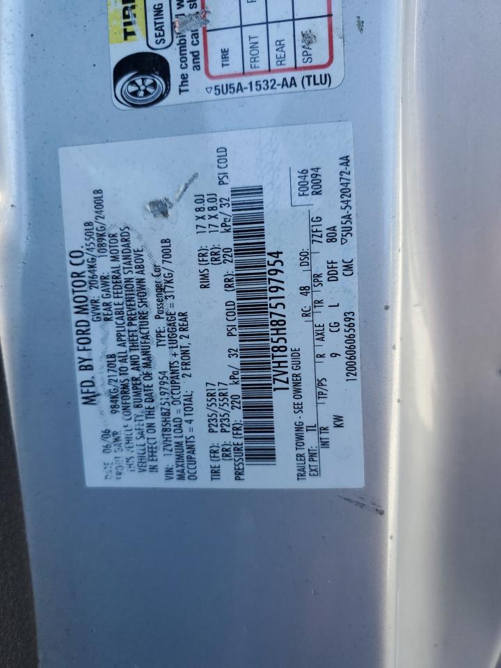 2007 Ford Mustang Gt VIN: 1ZVHT85H875197954 Lot: 86219635