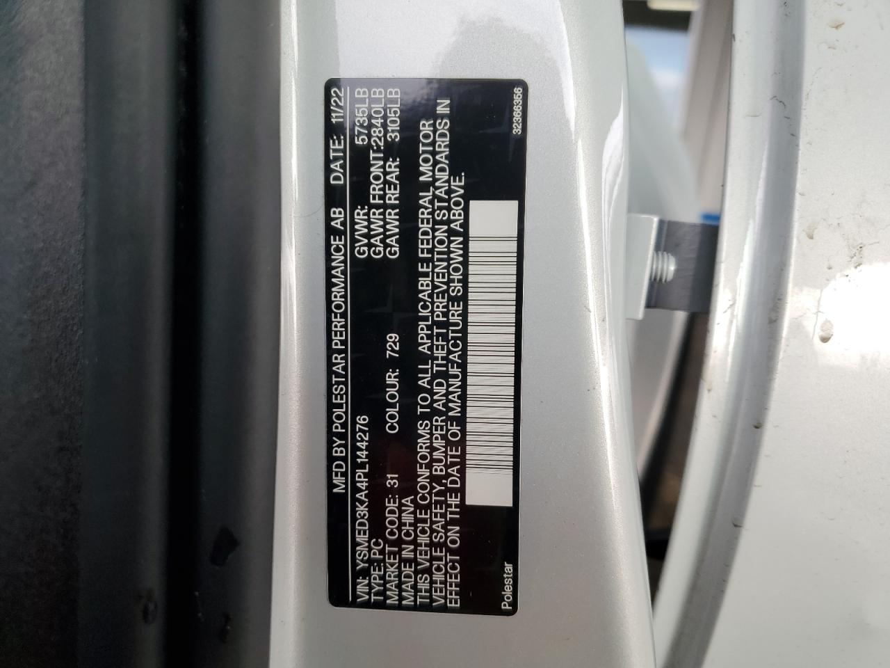 2023 Polestar 2 VIN: YSMED3KA4PL144276 Lot: 85177165