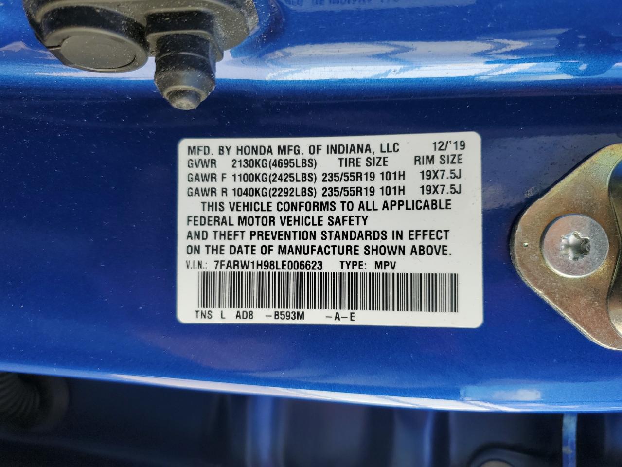 2020 Honda Cr-V Touring VIN: 7FARW1H98LE006623 Lot: 87469445