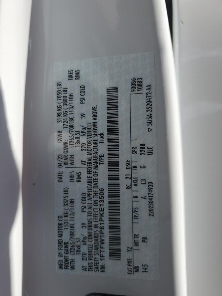 2023 Ford F150 Police Responder VIN: 1FTFW1P81PKE13506 Lot: 85952885