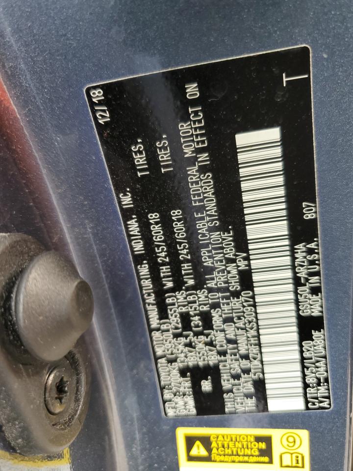 2019 Toyota Highlander Se VIN: 5TDKZRFH1KS309170 Lot: 85129785