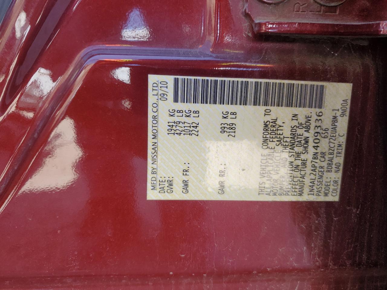 2011 Nissan Altima Base VIN: 1N4AL2AP7BN409336 Lot: 86230425