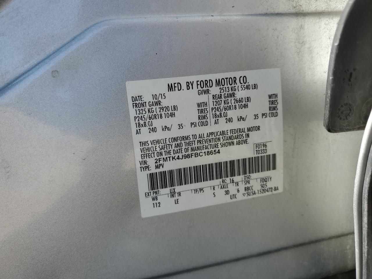 2015 Ford Edge Sel VIN: 2FMTK4J98FBC18654 Lot: 86193485