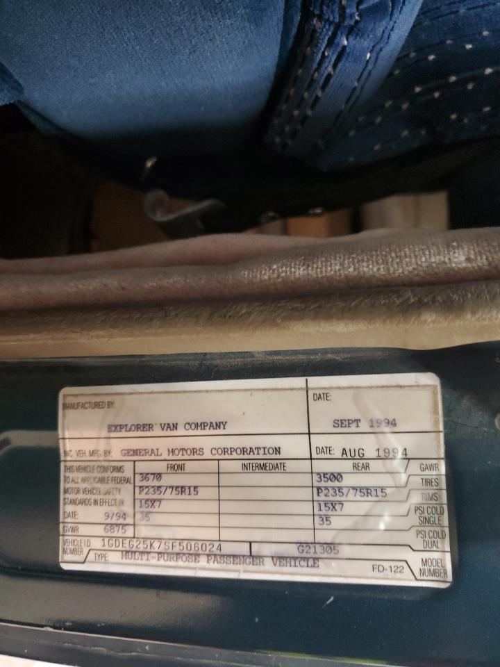 1995 GMC Rally Wagon / Van G2500 VIN: 1GDEG25K7SF506024 Lot: 84957415
