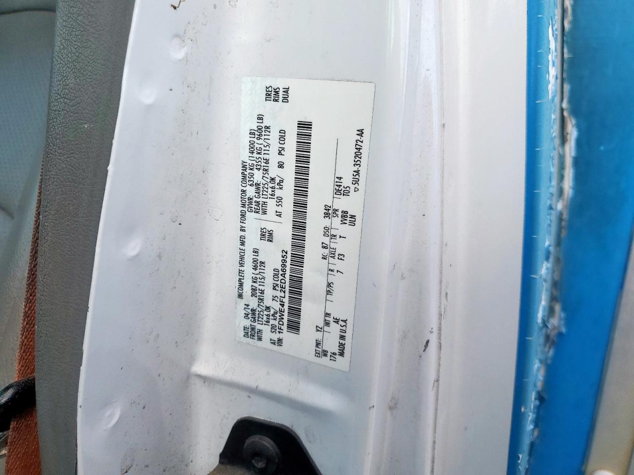 2014 Ford Econoline E450 Super Duty Cutaway Van VIN: 1FDWE4FL2EDA69952 Lot: 85526815