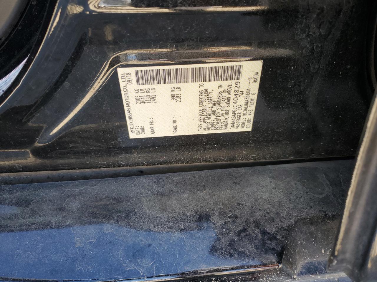 2018 Nissan Maxima 3.5S VIN: 1N4AA6AP6JC404829 Lot: 90364065