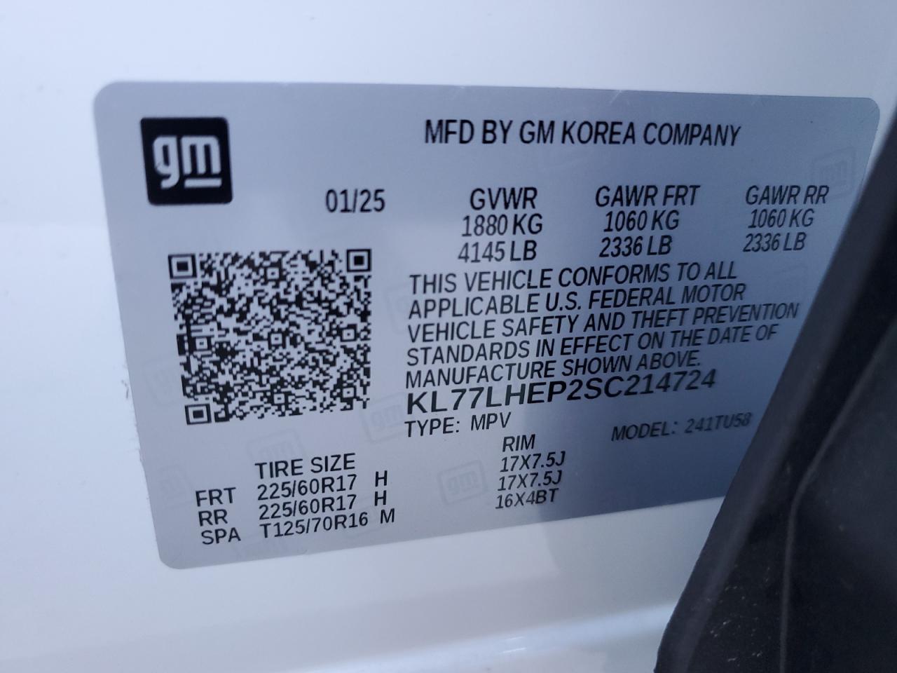 2025 Chevrolet Trax 1Lt VIN: KL77LHEP2SC214724 Lot: 90109165