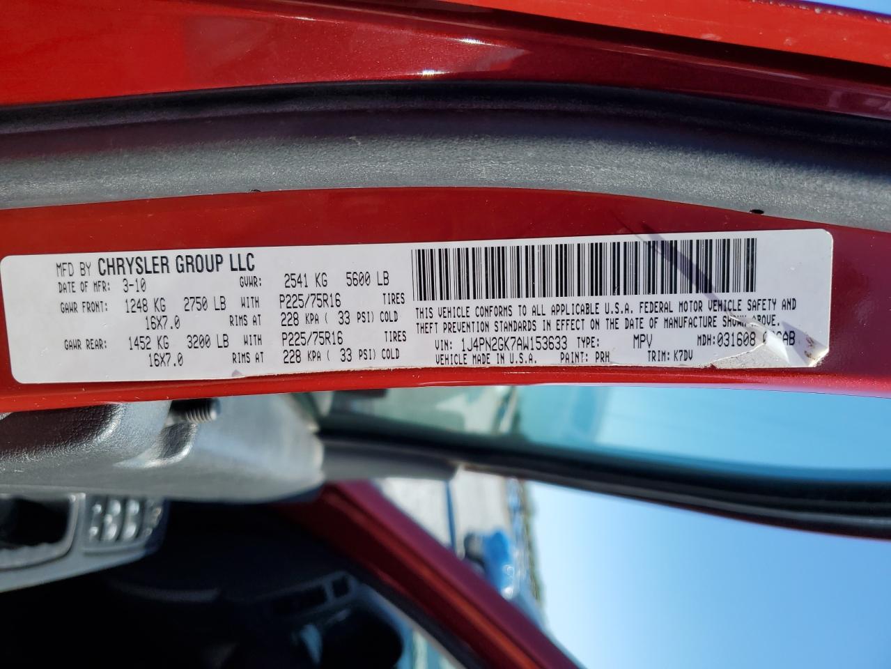 2010 Jeep Liberty Sport VIN: 1J4PN2GK7AW153633 Lot: 82364005