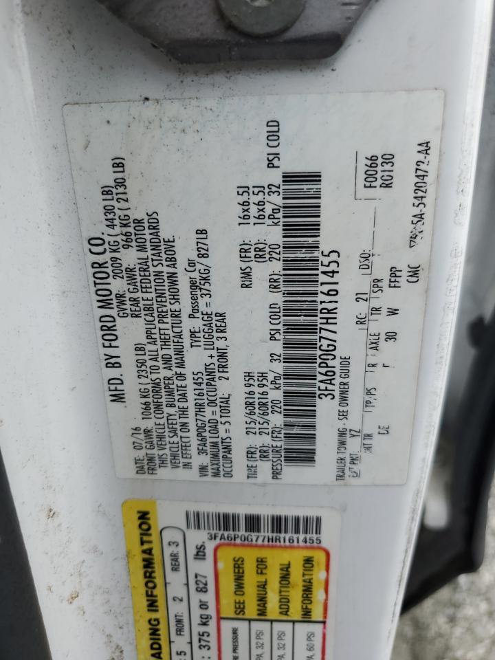 2017 Ford Fusion S VIN: 3FA6P0G77HR161455 Lot: 85737405