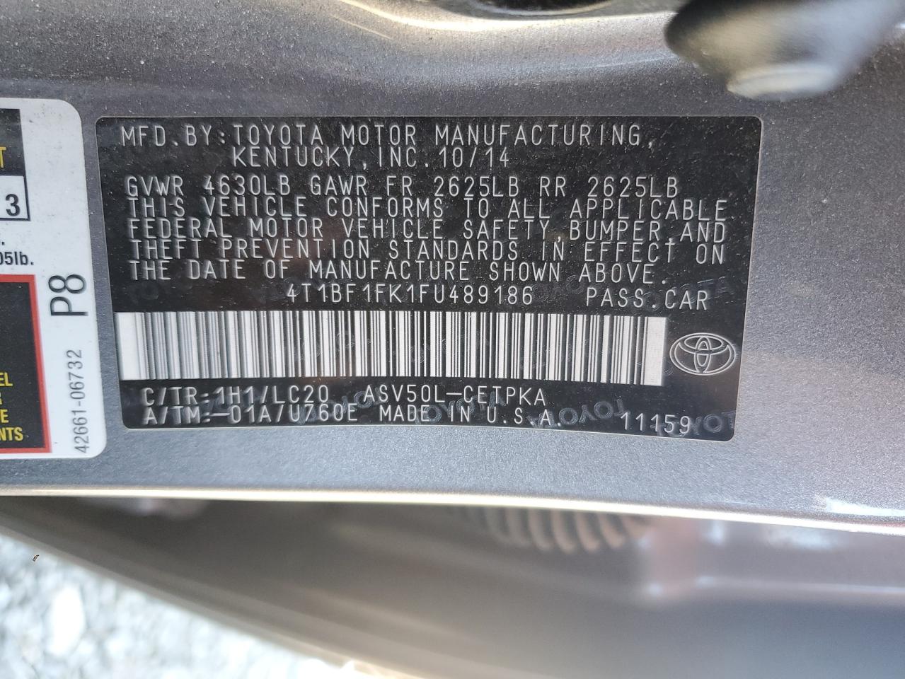 2015 Toyota Camry Le VIN: 4T1BF1FK1FU489186 Lot: 81682015