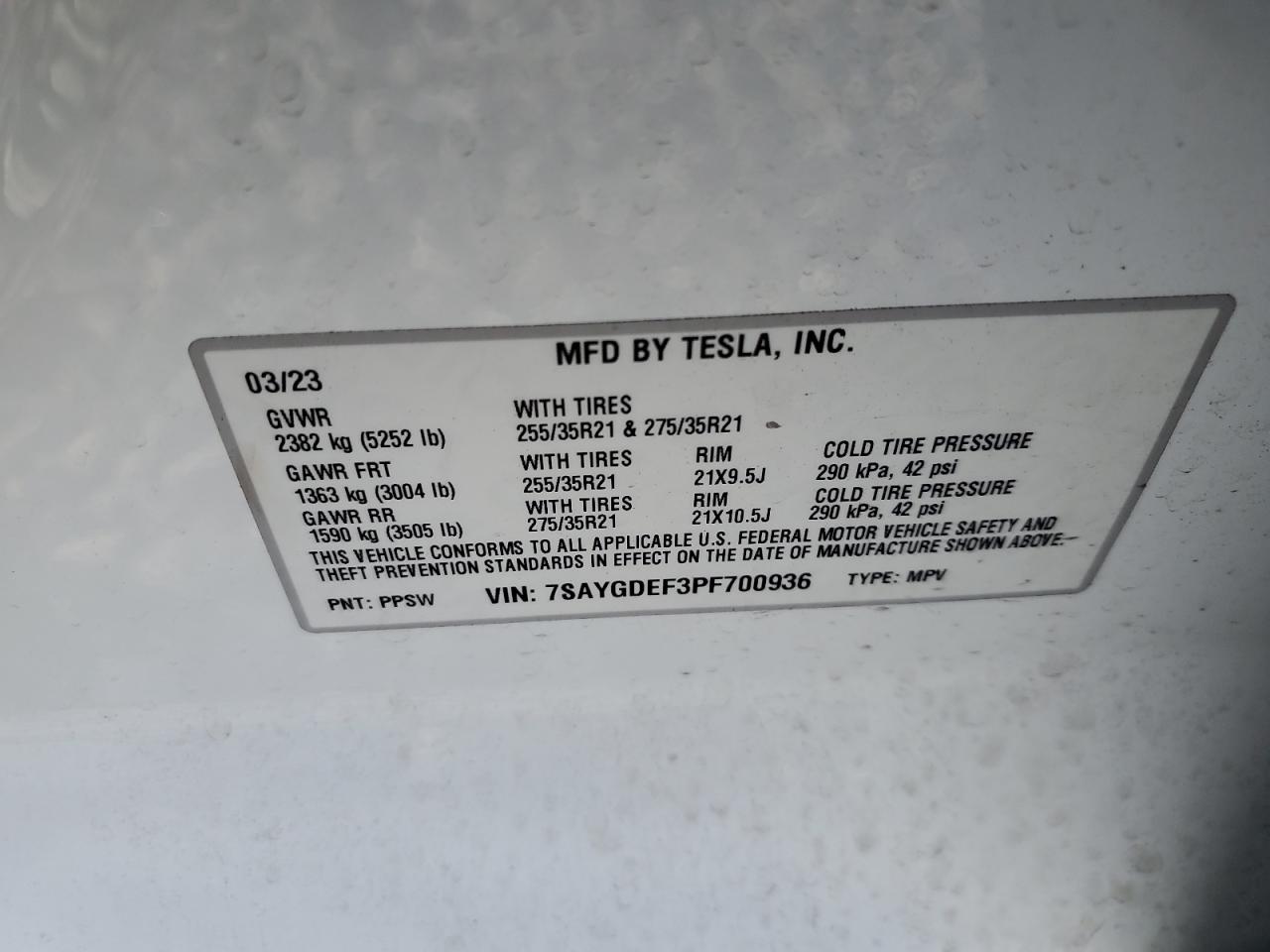 2023 Tesla Model Y VIN: 7SAYGDEF3PF700936 Lot: 85169505