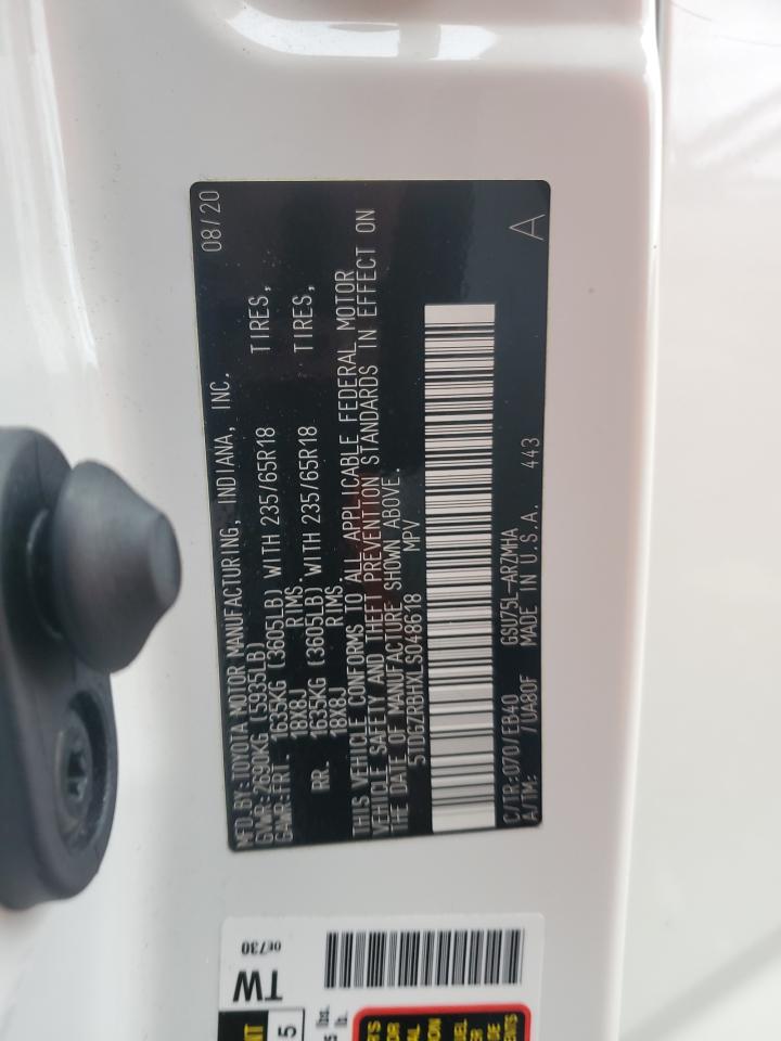 2020 Toyota Highlander Xle VIN: 5TDGZRBHXLS048618 Lot: 86459375