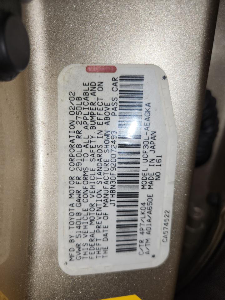 2002 Lexus Ls 430 VIN: JTHBN30F920072493 Lot: 85857835