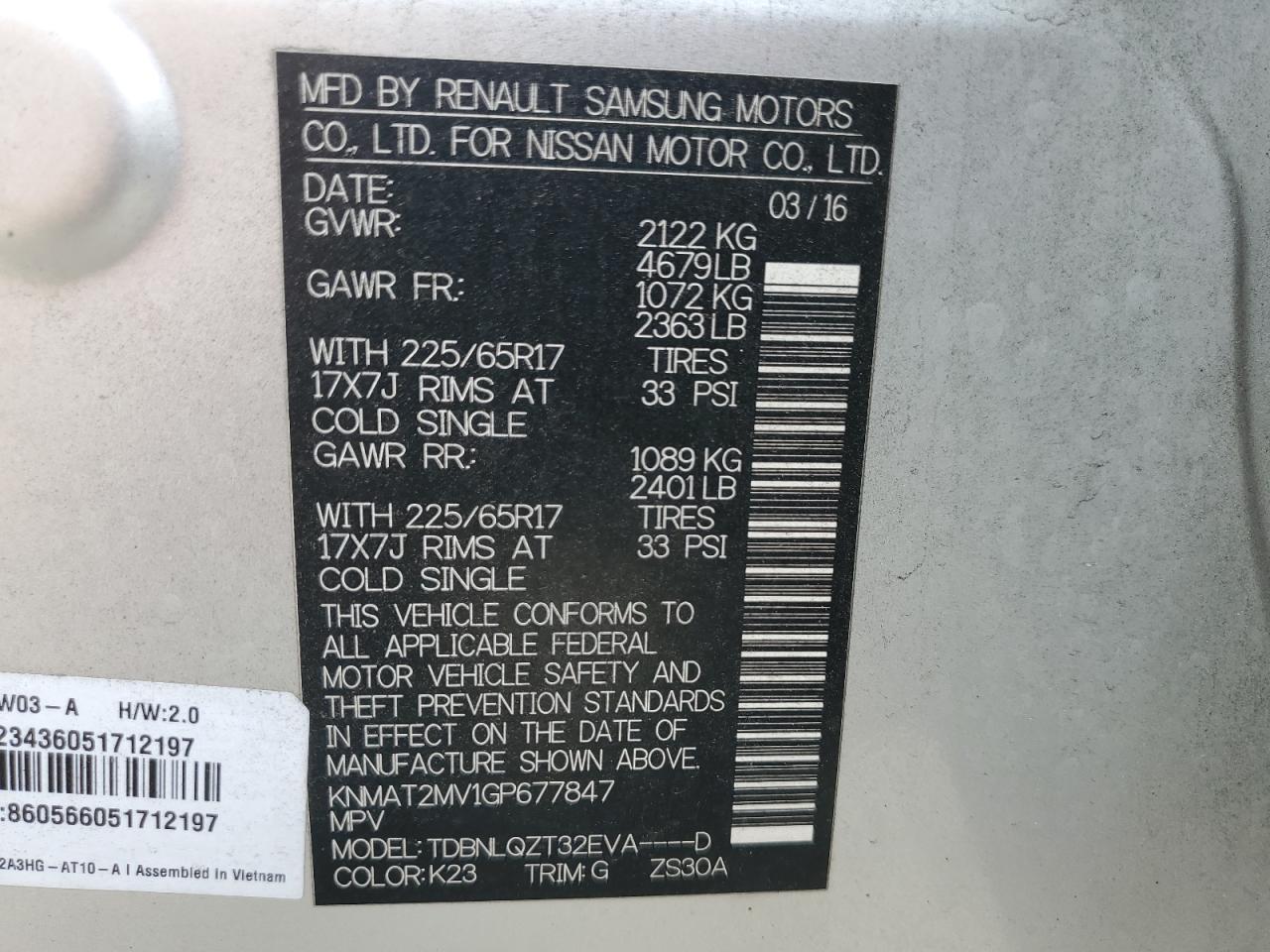 2016 Nissan Rogue S VIN: KNMAT2MV1GP677847 Lot: 85271885