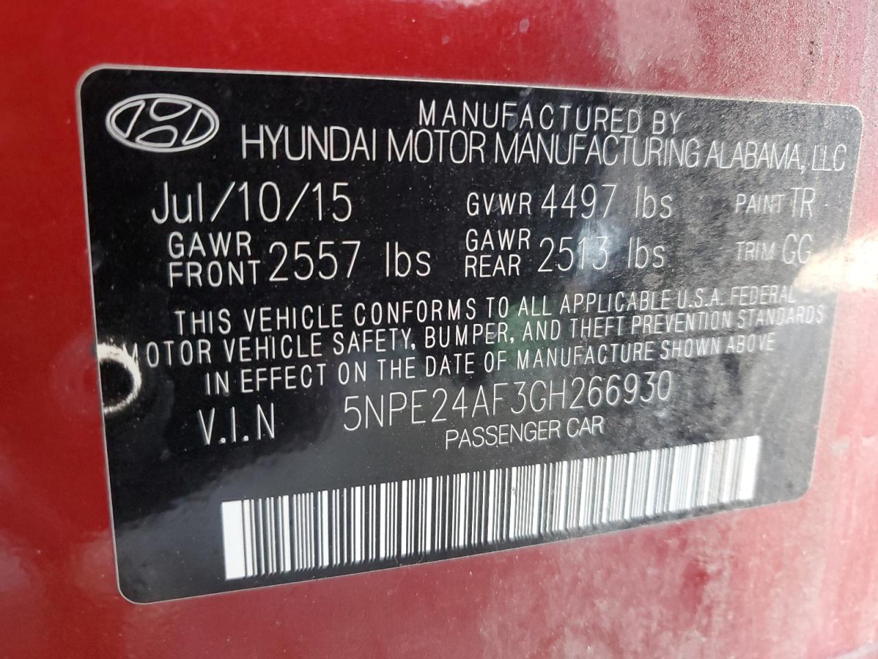 2016 Hyundai Sonata Se VIN: 5NPE24AF3GH266930 Lot: 85721625