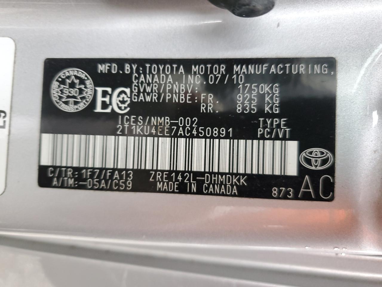 2010 Toyota Corolla Matrix VIN: 2T1KU4EE7AC450891 Lot: 90981335