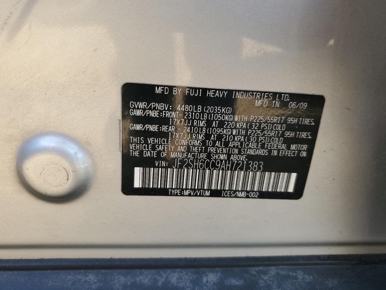 2010 Subaru Forester 2.5X Premium VIN: JF2SH6CC9AH721383 Lot: 84710785