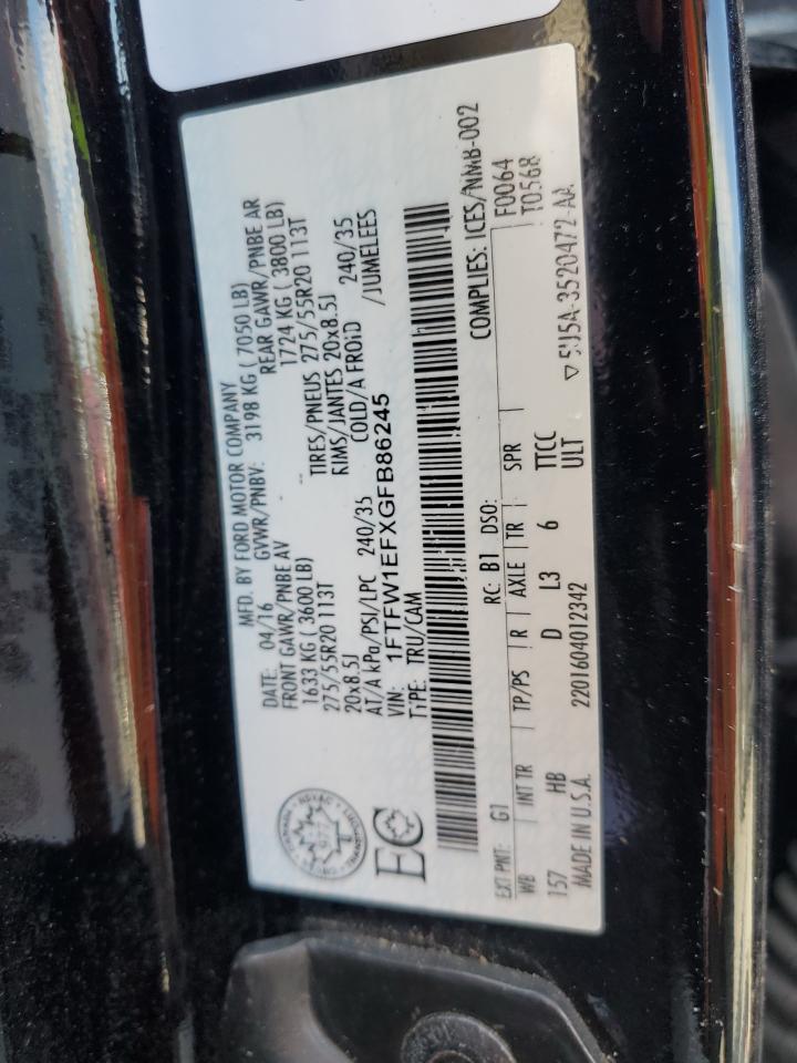 2016 Ford F150 Supercrew VIN: 1FTFW1EFXGFB86245 Lot: 84812665