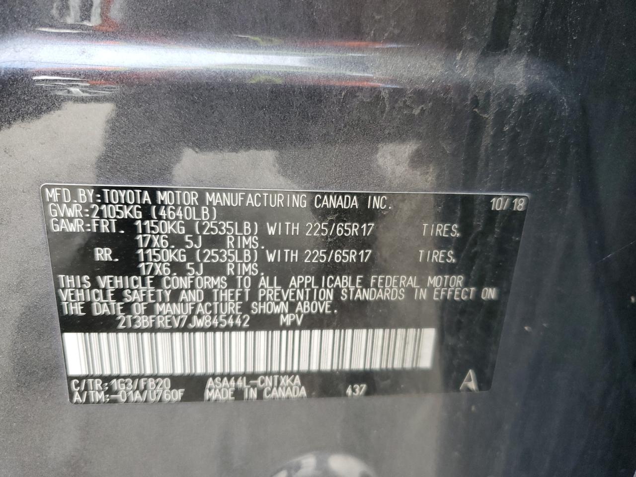 2018 Toyota Rav4 Le VIN: 2T3BFREV7JW845442 Lot: 82320455