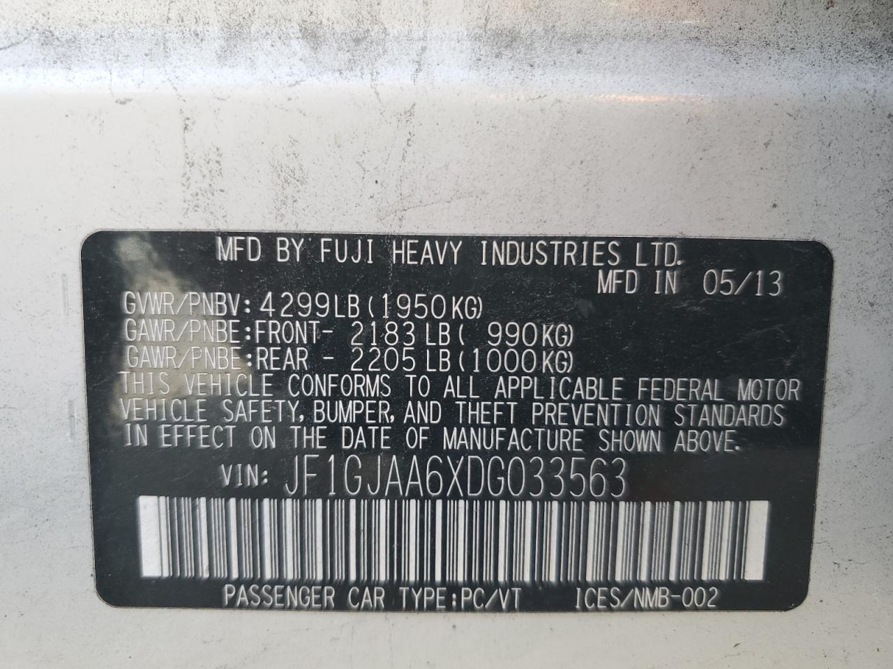 2013 Subaru Impreza VIN: JF1GJAA6XDG033563 Lot: 82328695