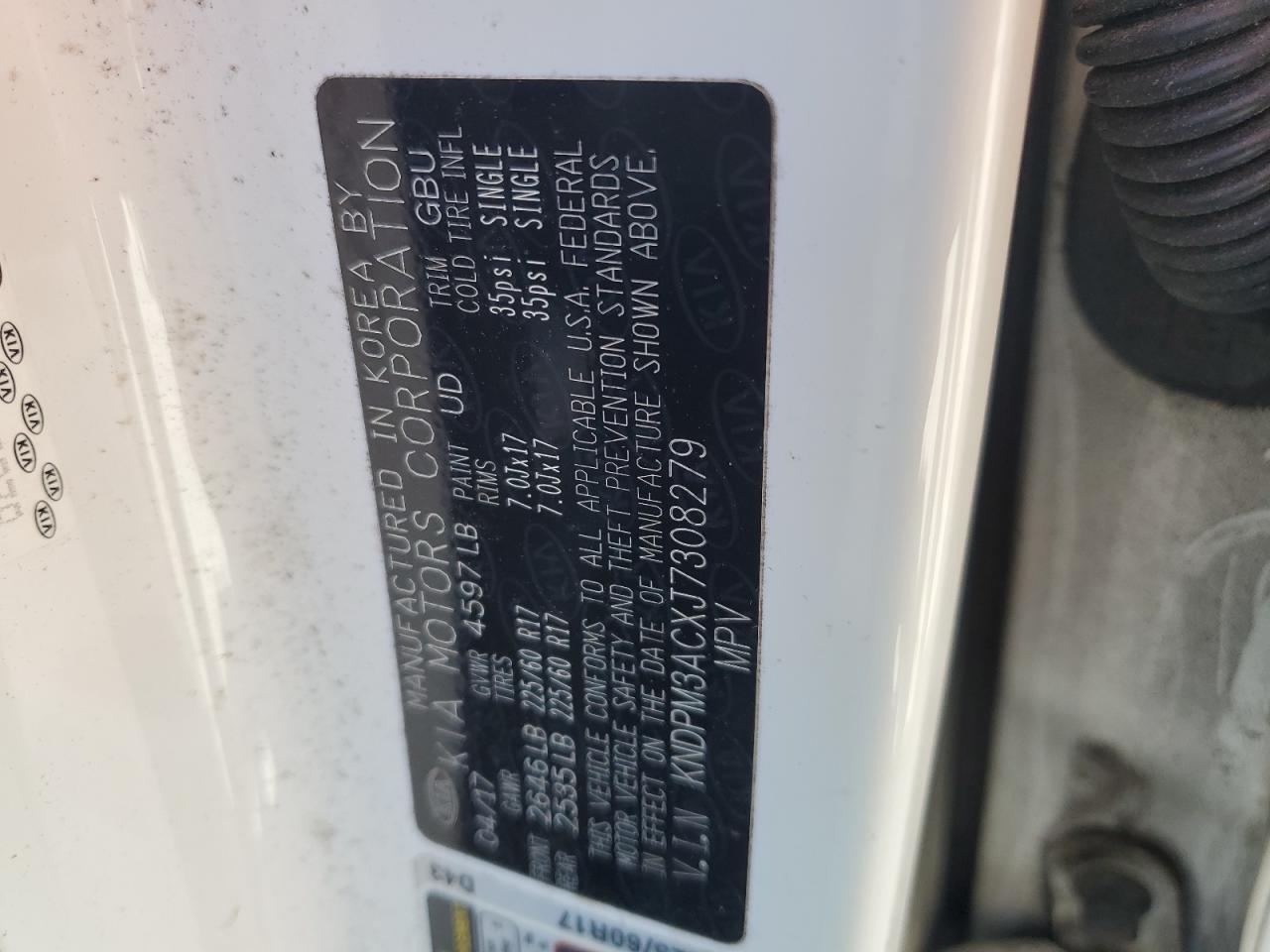 2018 Kia Sportage Lx VIN: KNDPM3ACXJ7308279 Lot: 81967615