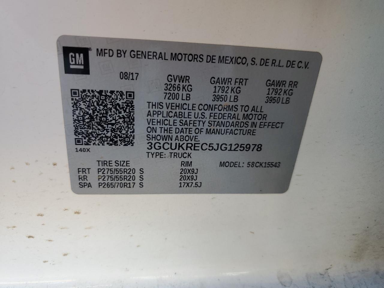 2018 Chevrolet Silverado K1500 Lt VIN: 3GCUKREC5JG125978 Lot: 85125475