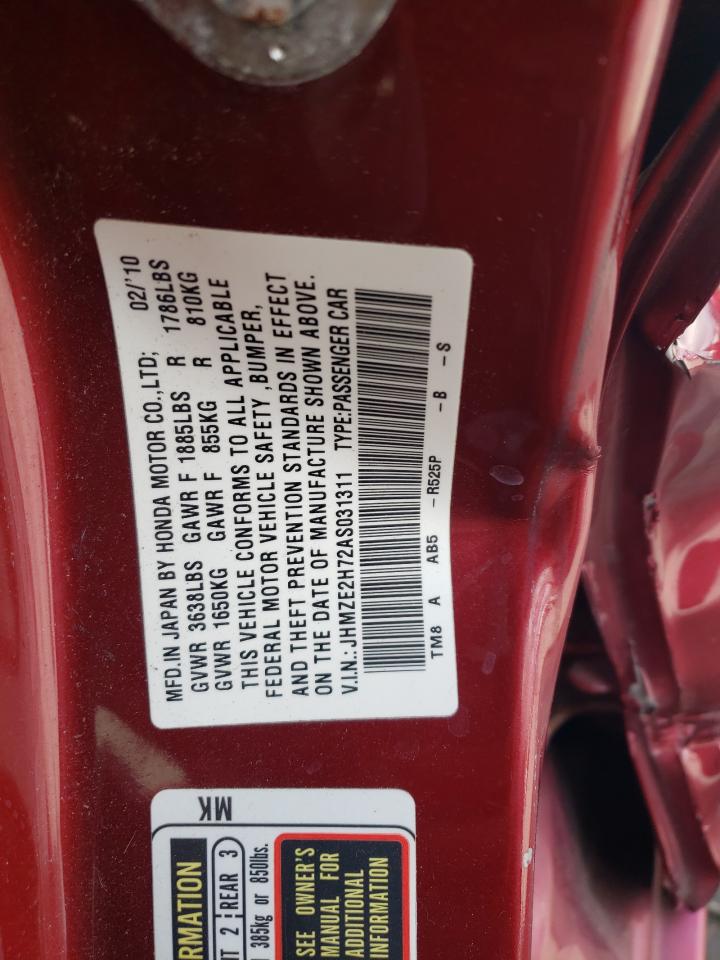 2010 Honda Insight Ex VIN: JHMZE2H72AS031311 Lot: 85293425