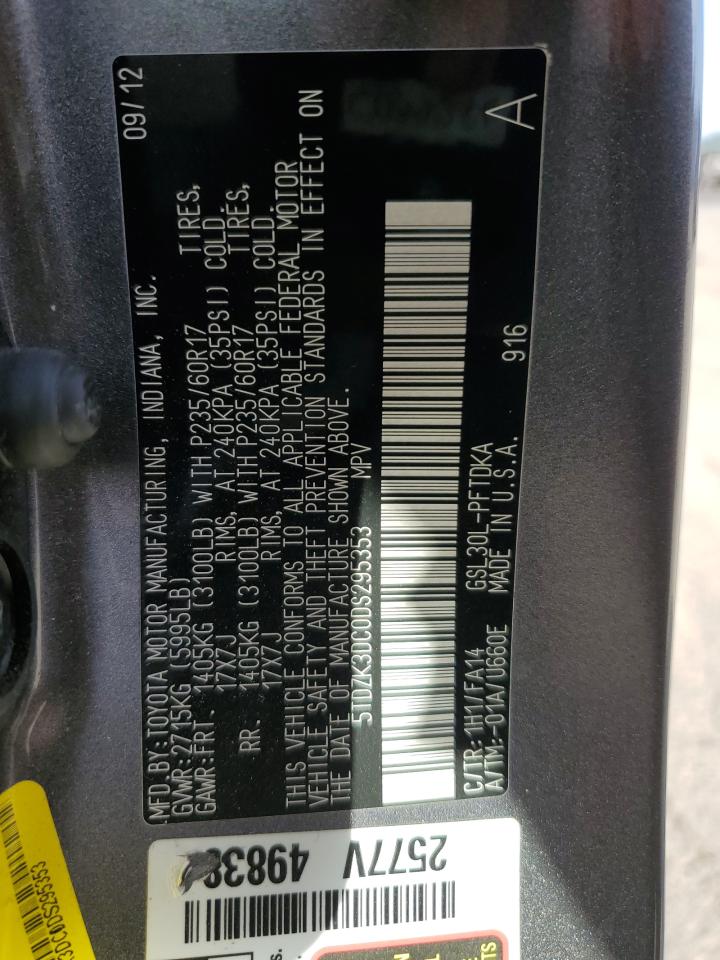 2013 Toyota Sienna VIN: 5TDZK3DC0DS295353 Lot: 85715165