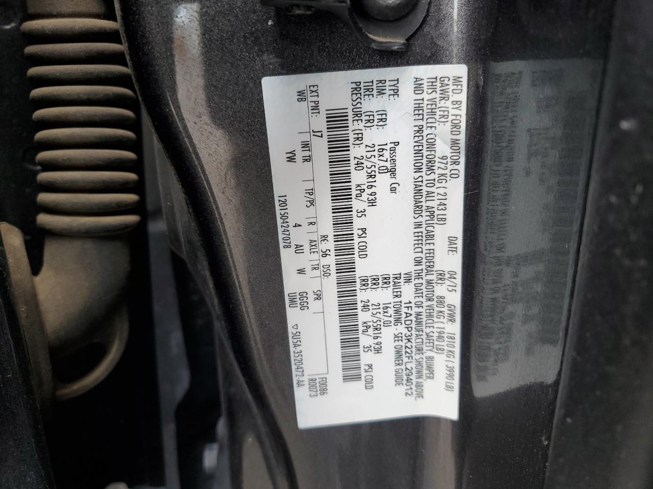 2015 Ford Focus Se VIN: 1FADP3K22FL294012 Lot: 84920825