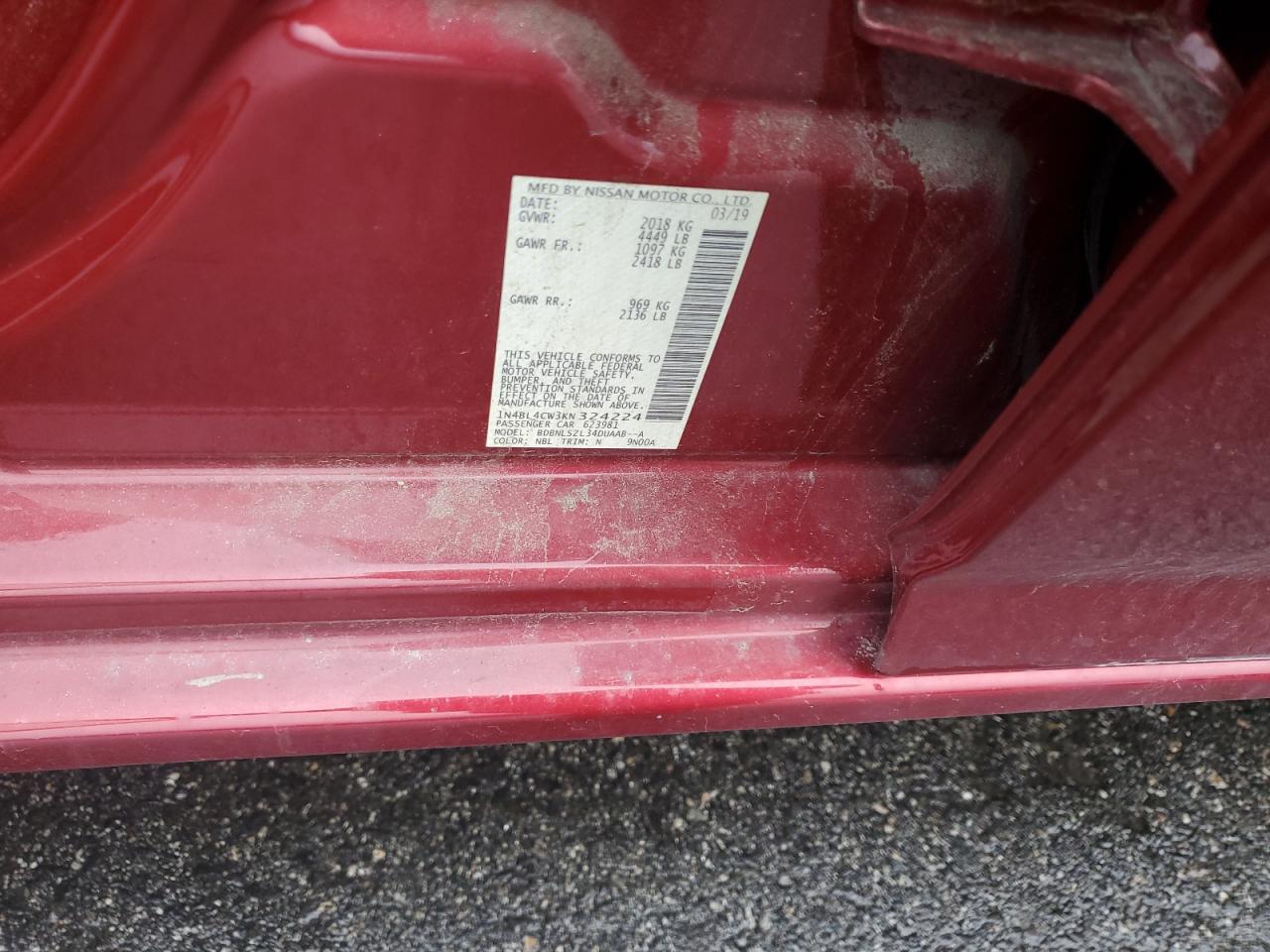 2019 Nissan Altima Sr VIN: 1N4BL4CW3KN324224 Lot: 82366975