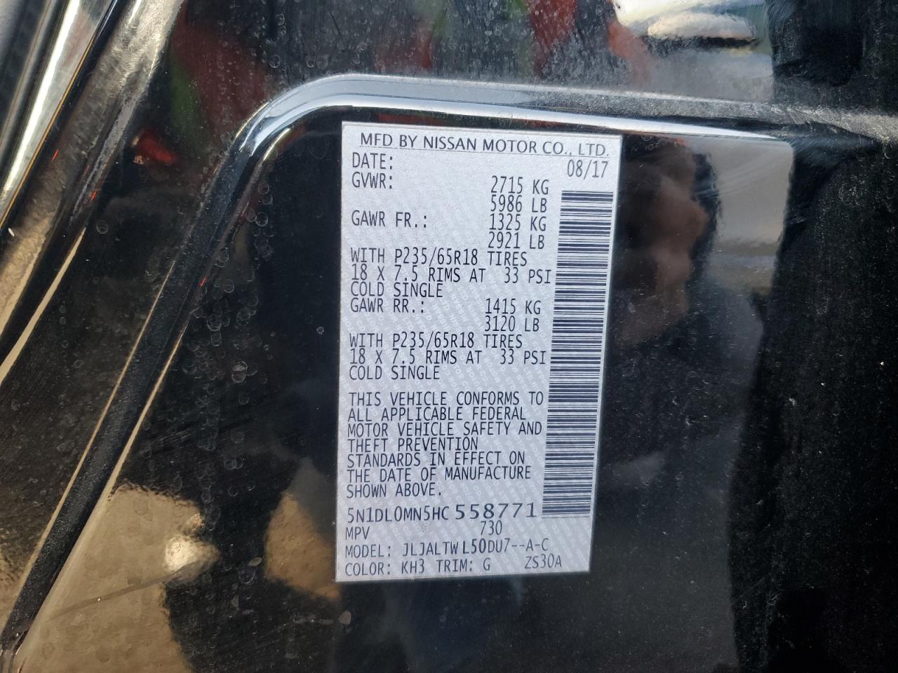 2017 Infiniti Qx60 VIN: 5N1DL0MN5HC558771 Lot: 82659505