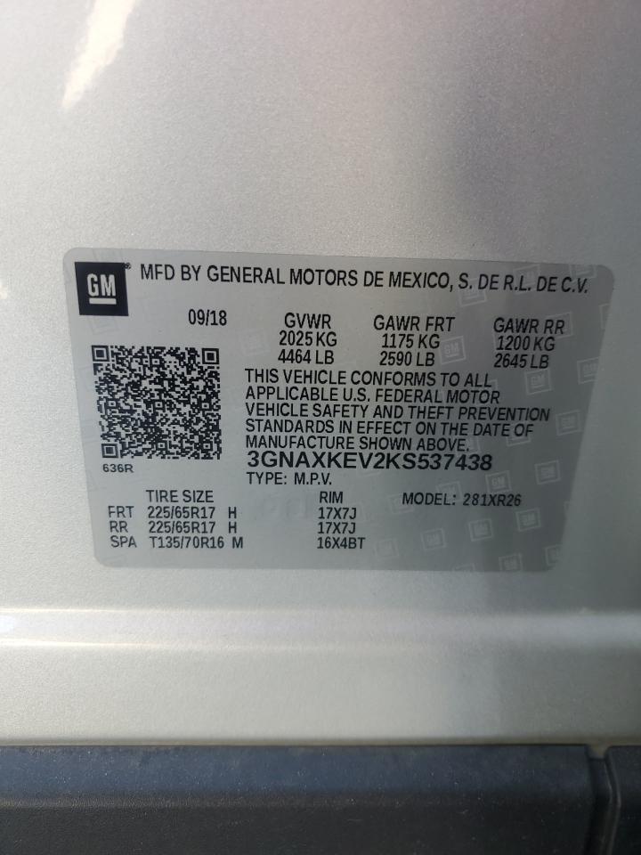 2019 Chevrolet Equinox Lt VIN: 3GNAXKEV2KS537438 Lot: 84946275