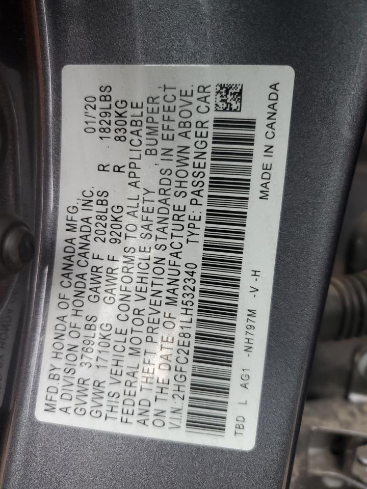 2020 Honda Civic Sport VIN: 2HGFC2E81LH532340 Lot: 82406595