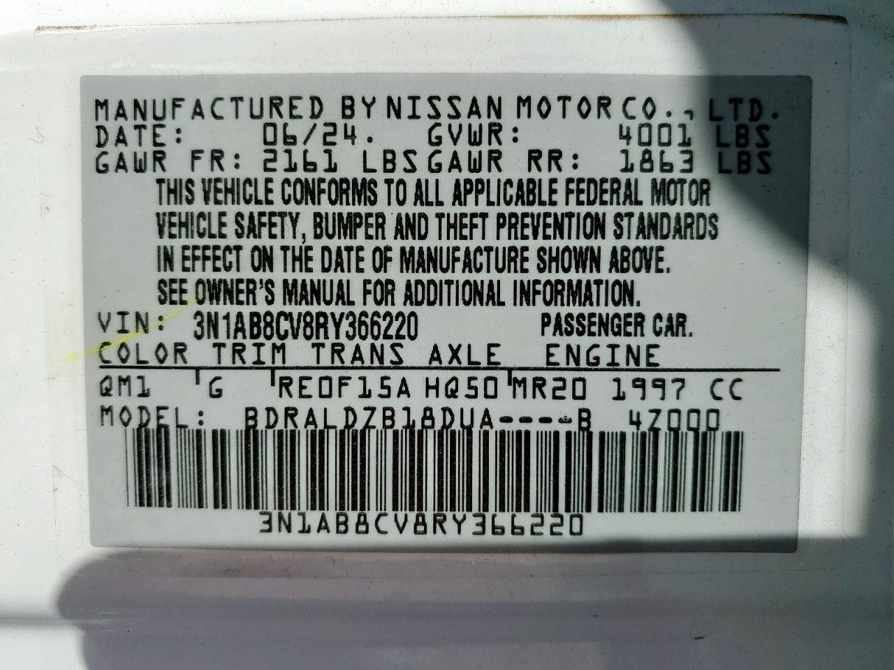 2024 Nissan Sentra Sv VIN: 3N1AB8CV8RY366220 Lot: 85477845