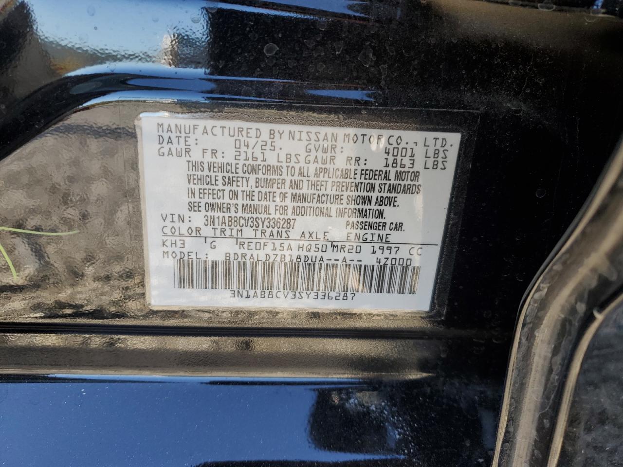 2025 Nissan Sentra Sv VIN: 3N1AB8CV3SY336287 Lot: 82355665