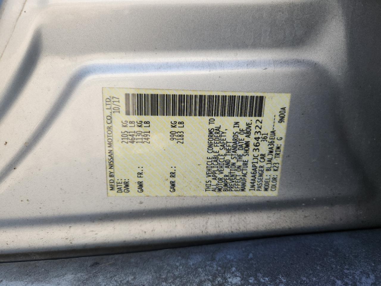 2018 Nissan Maxima 3.5S VIN: 1N4AA6AP1JC364322 Lot: 67188645