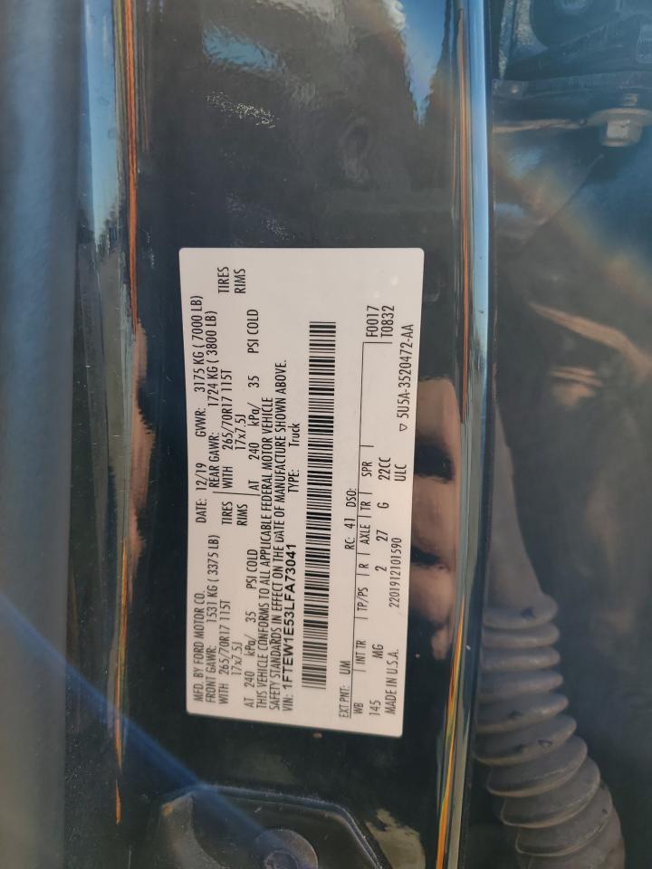 2020 Ford F150 Supercrew VIN: 1FTEW1E53LFA73041 Lot: 87283145