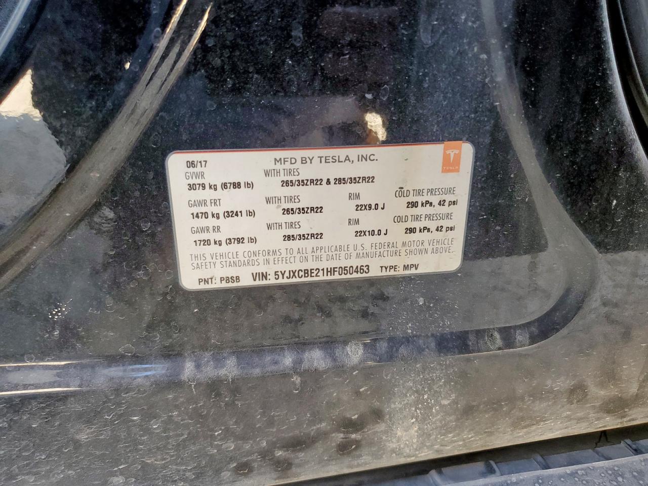 2017 Tesla Model X VIN: 5YJXCBE21HF050463 Lot: 86156925