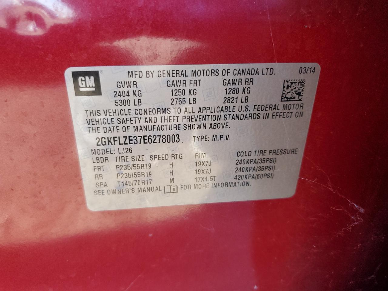 2014 GMC Terrain Denali VIN: 2GKFLZE37E6278003 Lot: 90316175