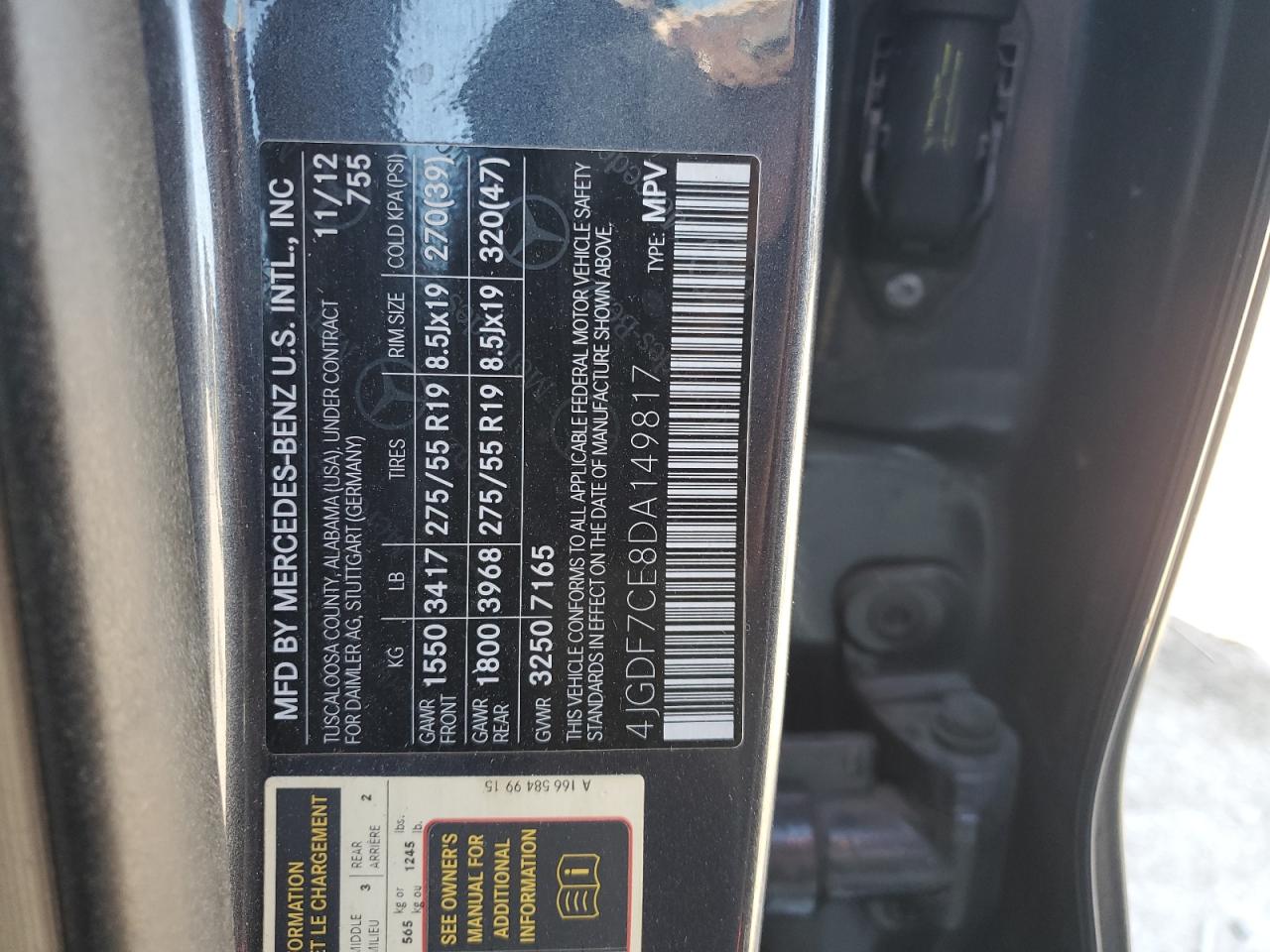 2013 Mercedes-Benz Gl 450 4Matic VIN: 4JGDF7CE8DA149817 Lot: 85908435