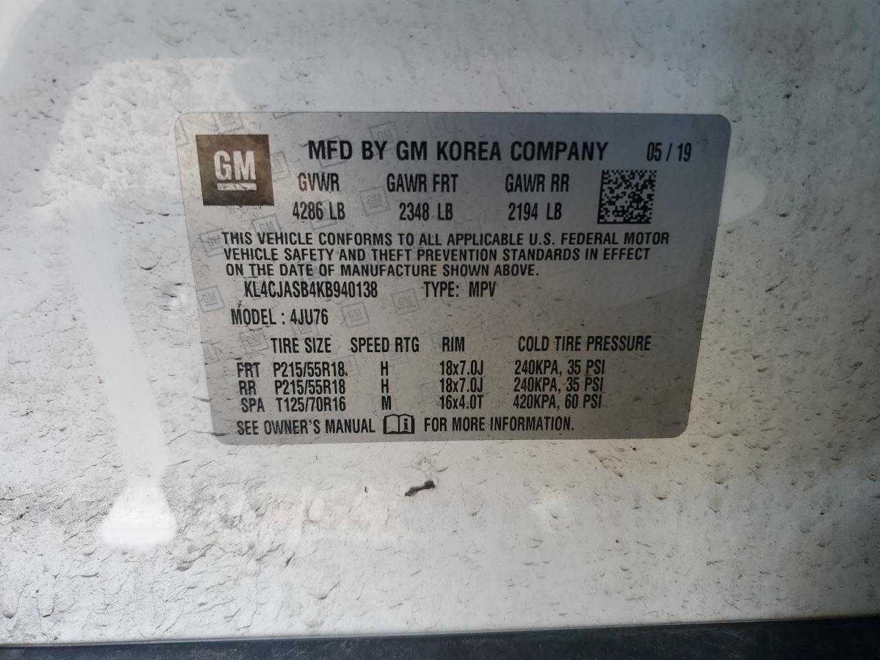 2019 Buick Encore Preferred VIN: KL4CJASB4KB940138 Lot: 82705895