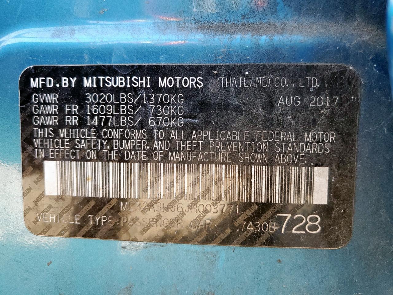 2018 Mitsubishi Mirage Es VIN: ML32A3HJ6JH003771 Lot: 85895825