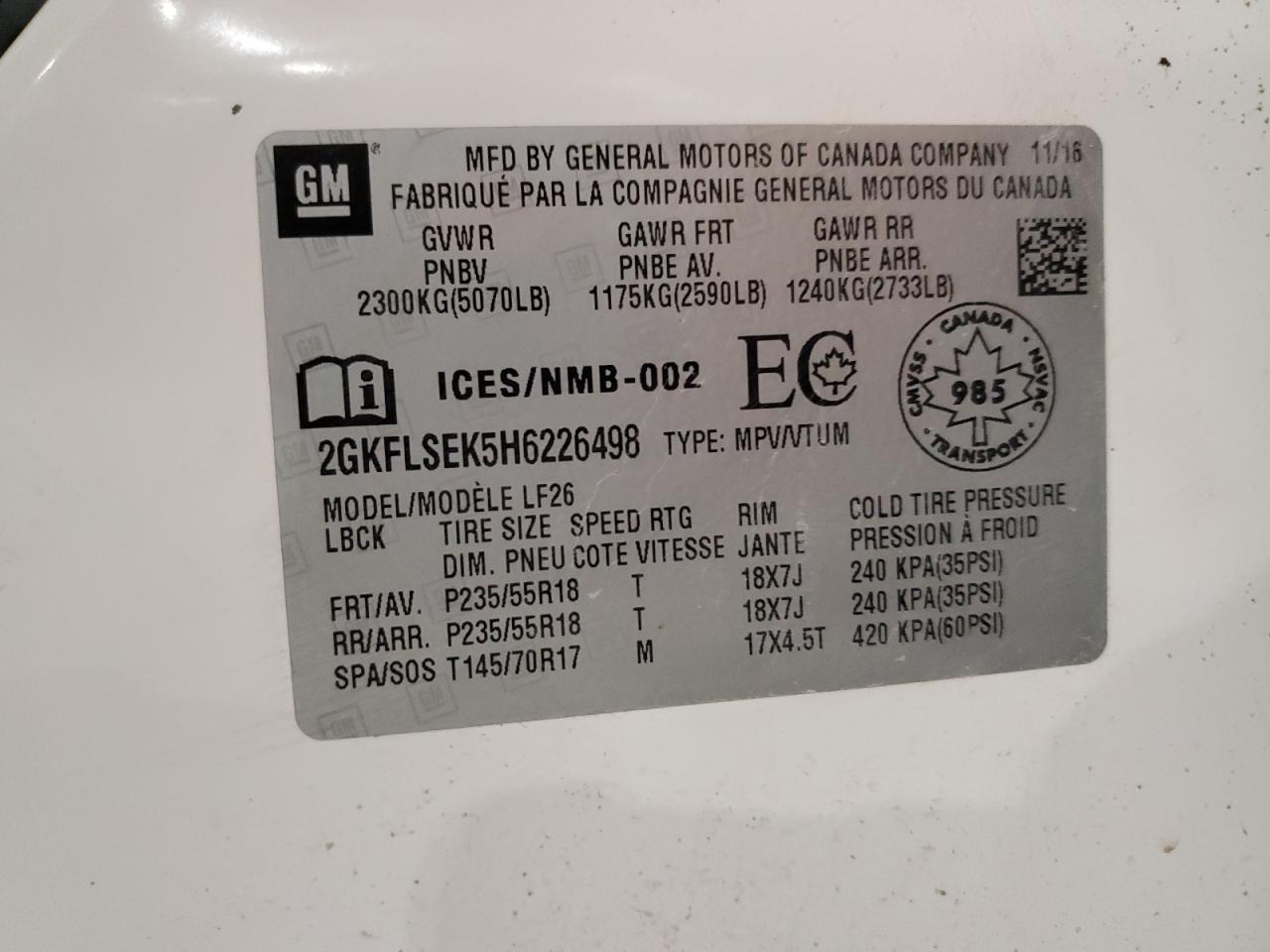 2017 GMC Terrain Sle VIN: 2GKFLSEK5H6226498 Lot: 90046715