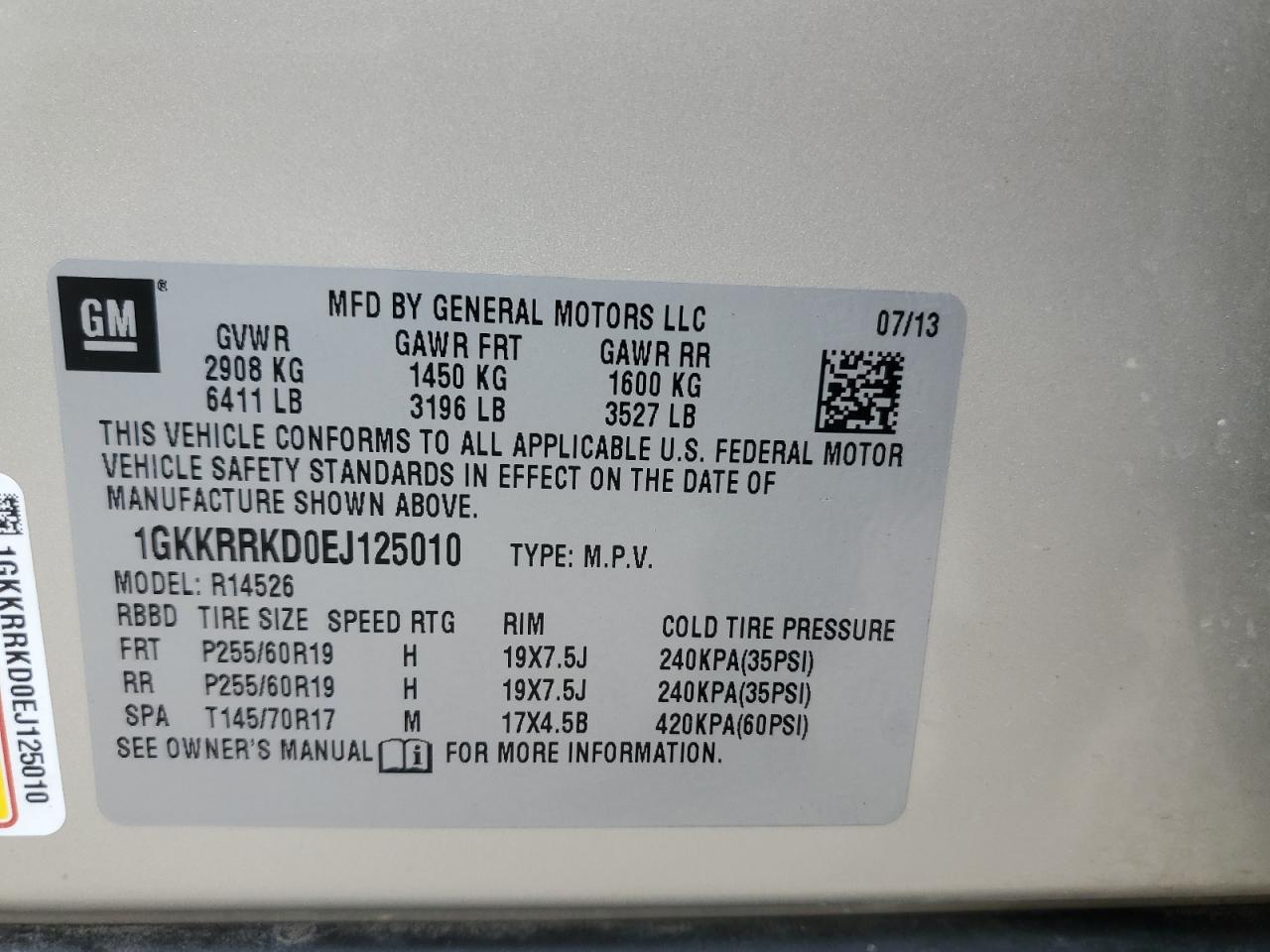 2014 GMC Acadia Slt-1 VIN: 1GKKRRKD0EJ125010 Lot: 85755305