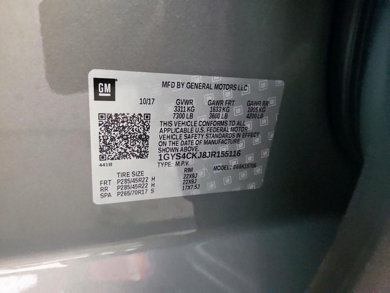 2018 Cadillac Escalade Premium Luxury VIN: 1GYS4CKJ8JR155116 Lot: 89928095