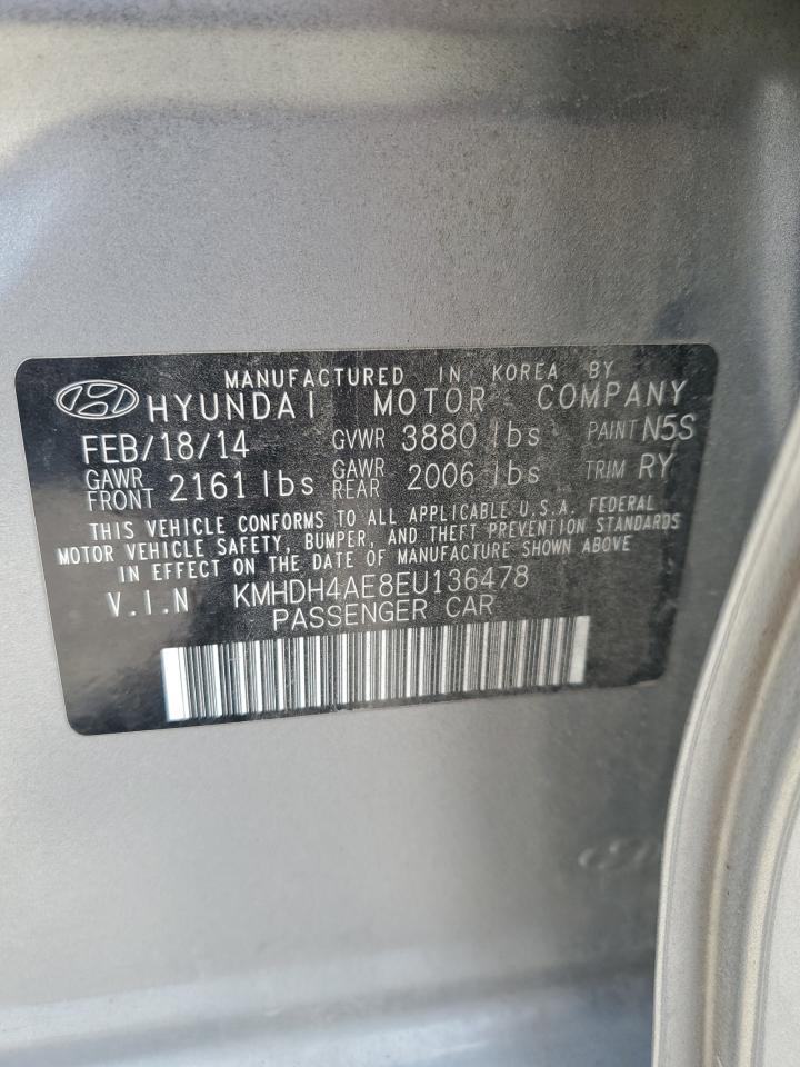 2014 Hyundai Elantra Se VIN: KMHDH4AE8EU136478 Lot: 85131785