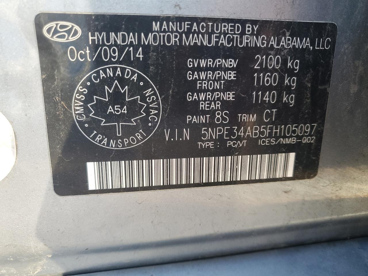 2015 Hyundai Sonata Sport VIN: 5NPE34AB5FH105097 Lot: 85582455